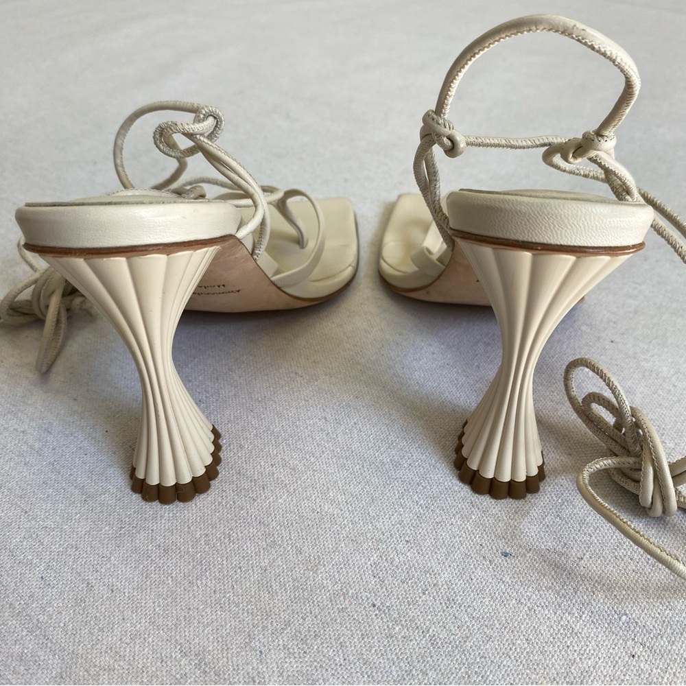 A'mmonde Atelier Square Toe Heels Ivory Anastassia 100 Ankle Tie Size 36.5 - Picture 7 of 10
